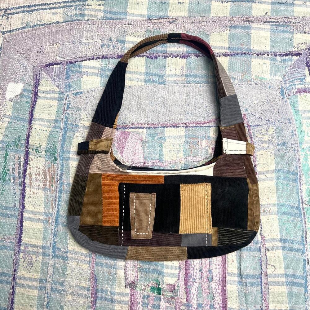 Custom Upcycled Shoulder Bag – Handmade corduroy bag – Y2K Mini Baguette Purse
